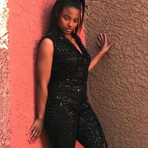 Black Mohair Lacquer Sleeveless Jumpsuit